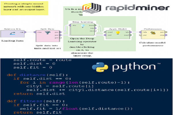 機械学習モデル構築時の Python とRapidMiner の⽐較イメージ